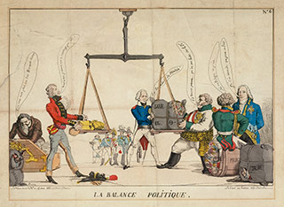La Balance Politique
Eugène Delacroix (?)
1815; kolorierter Stich
Sächsische Landesbibliothek - Staats- und Universitätsbibliothek Dresden (SLU B)